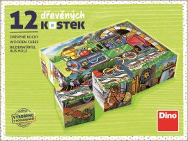 Dino Drevené kocky Mašinka 12ks